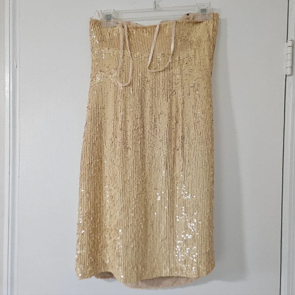 Basix Womens Dress 4 VTG Strapless Gold Sequin Mini Party Silk Taylor NYE 90s